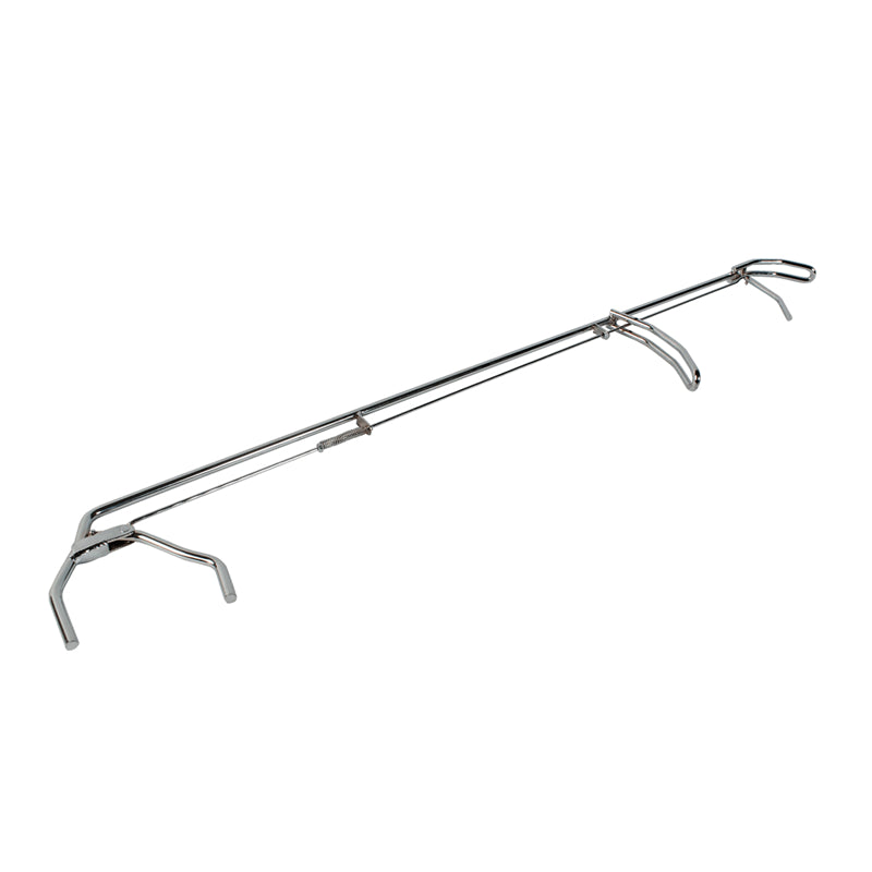 Extra long chrome tongs with a hook design at the end.