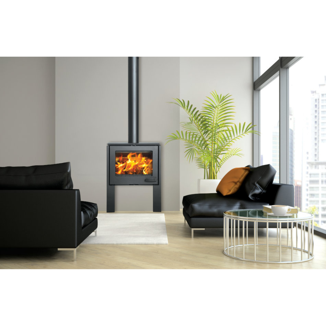 10 kW leg unit lifestyle image compact freestanding stove