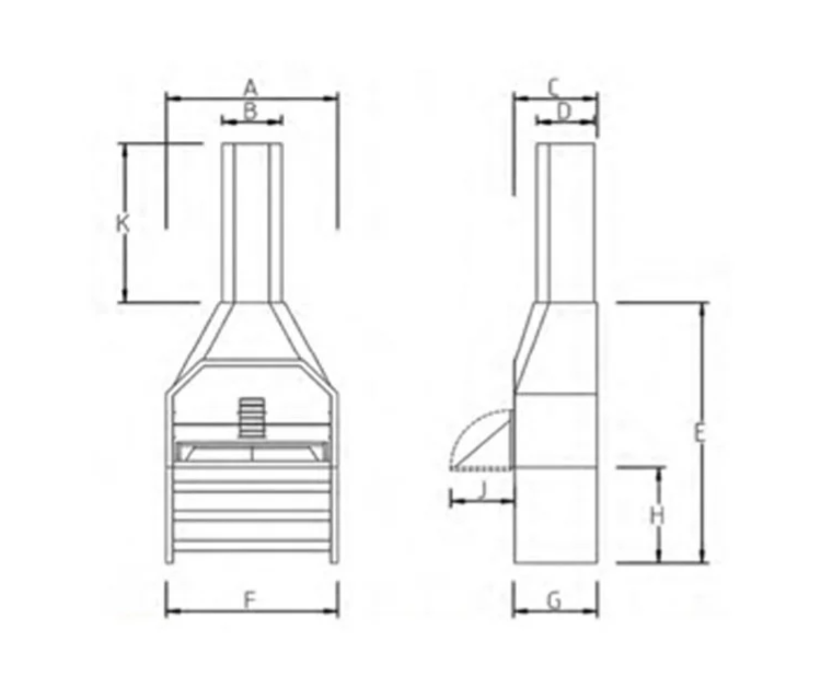 Diagram showing 1200 freestanding braai design with cooking features