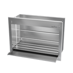A built-in stainless steel gas braai with two grilling zones and a closed hood.
