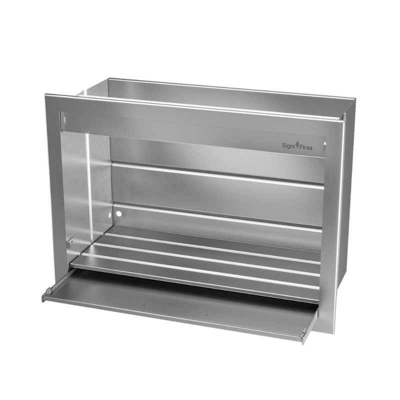 A built-in stainless steel gas braai with two grilling zones and a closed hood.