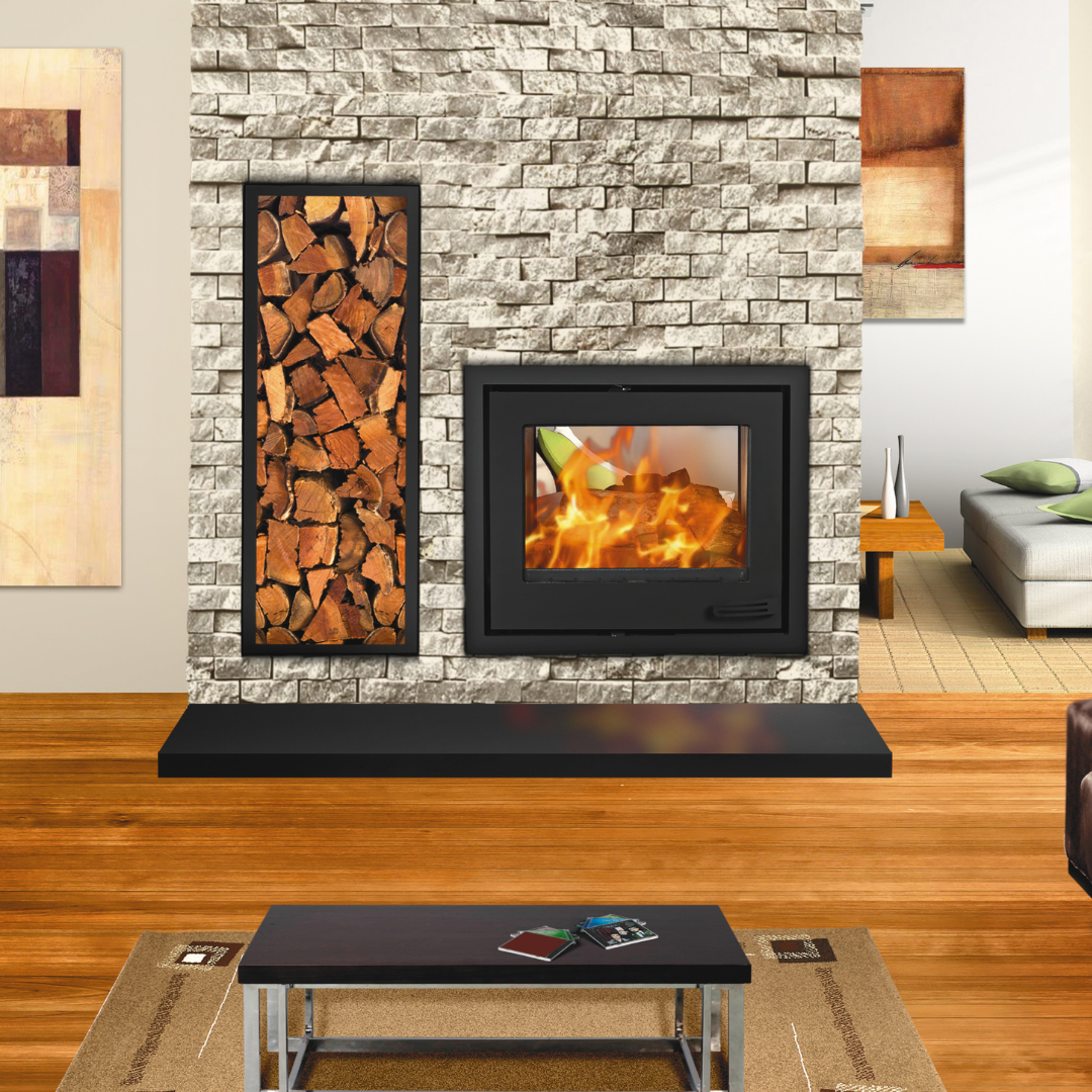 14 kW double sided fireplace insert lifestyle installation view