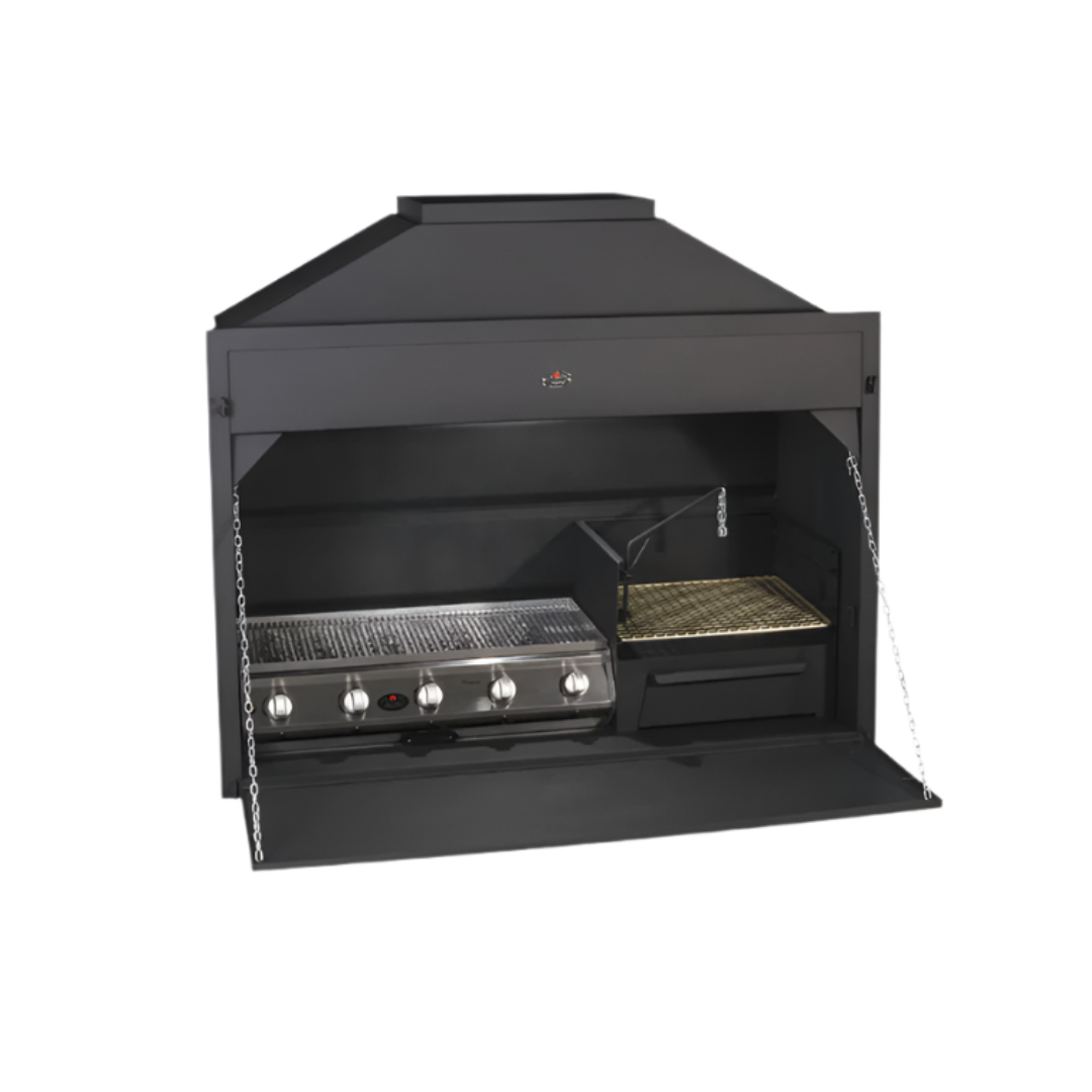 1500 Combo built-in braai option D layout with spit rod and warming drawer, front view