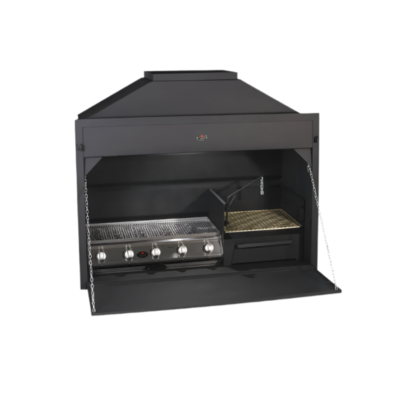1500 Combo built-in braai option D layout with spit rod and warming drawer, front view