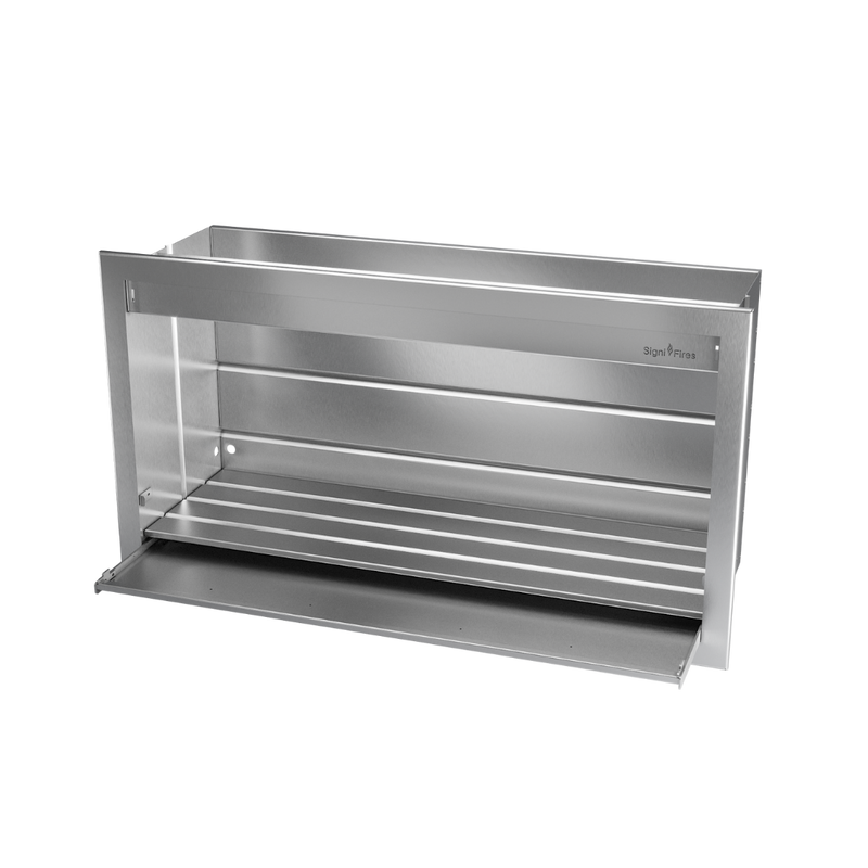 A built-in stainless steel gas braai with two grilling zones and a closed hood.