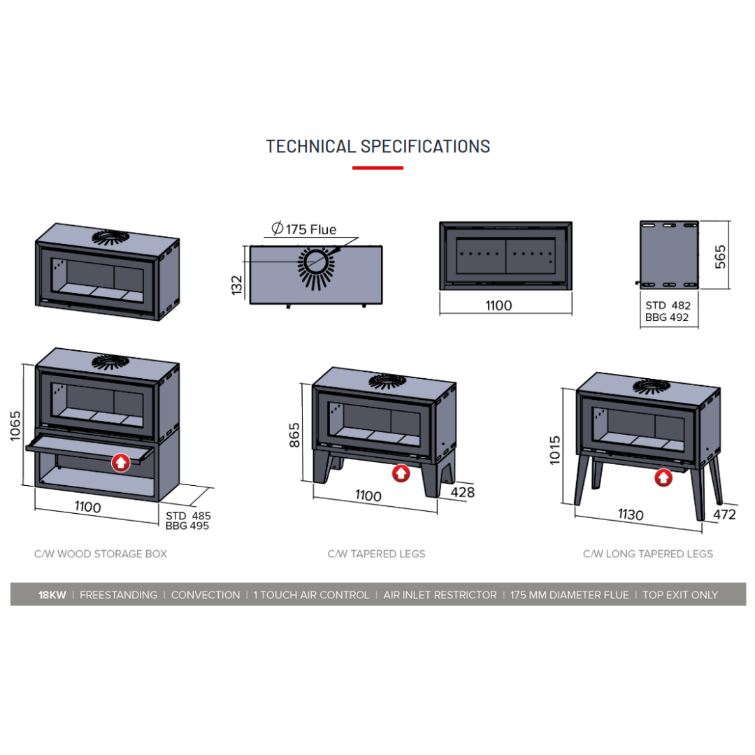 18kW convection insert fireplace diagram, technical heating details