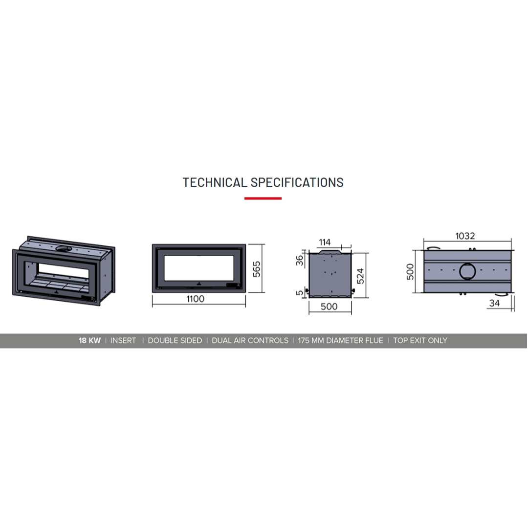 Technical diagram for 18KW double-sided insert fireplace