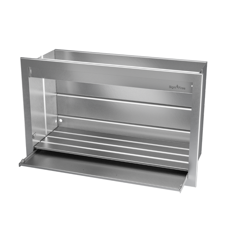 A built-in stainless steel gas braai with sliding door design.