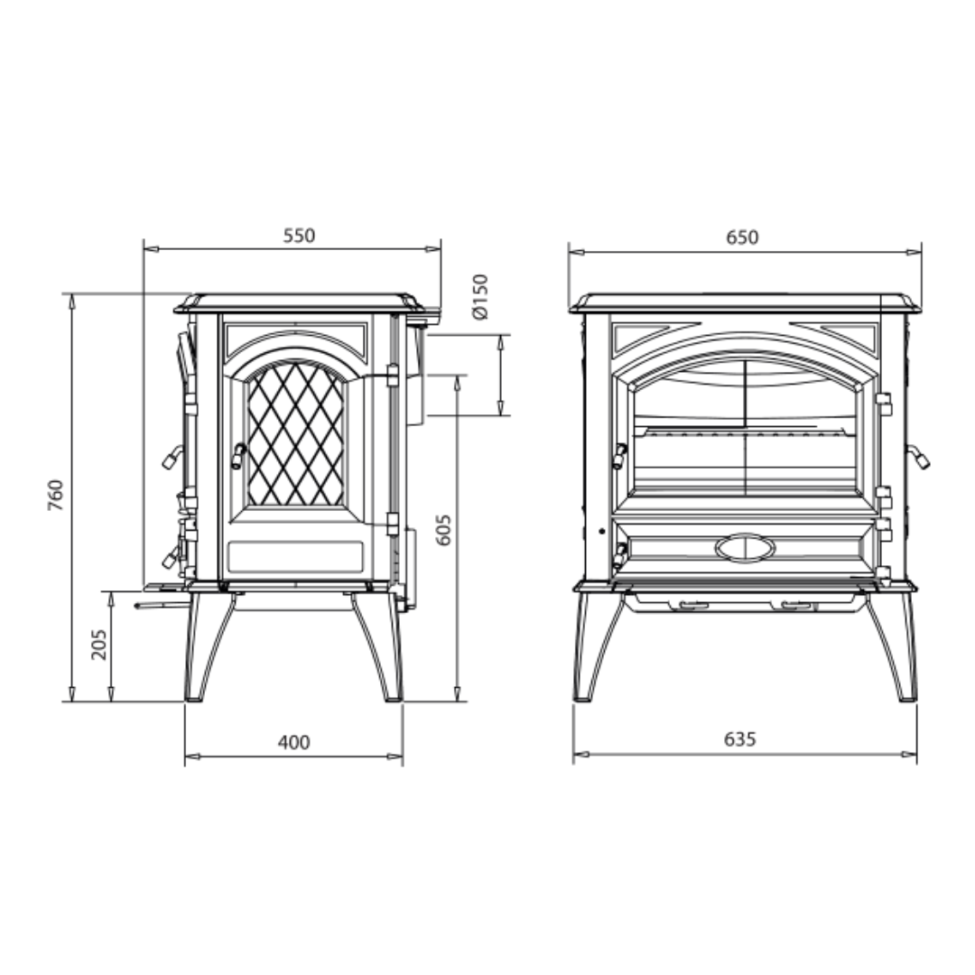 model fireplace or braai full measurements diagram for install