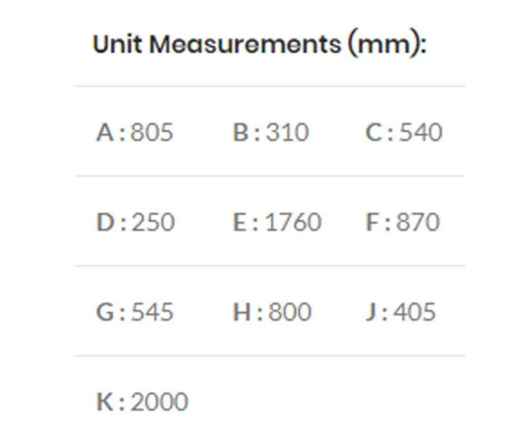 800 SD freestanding braai information diagram with sizes