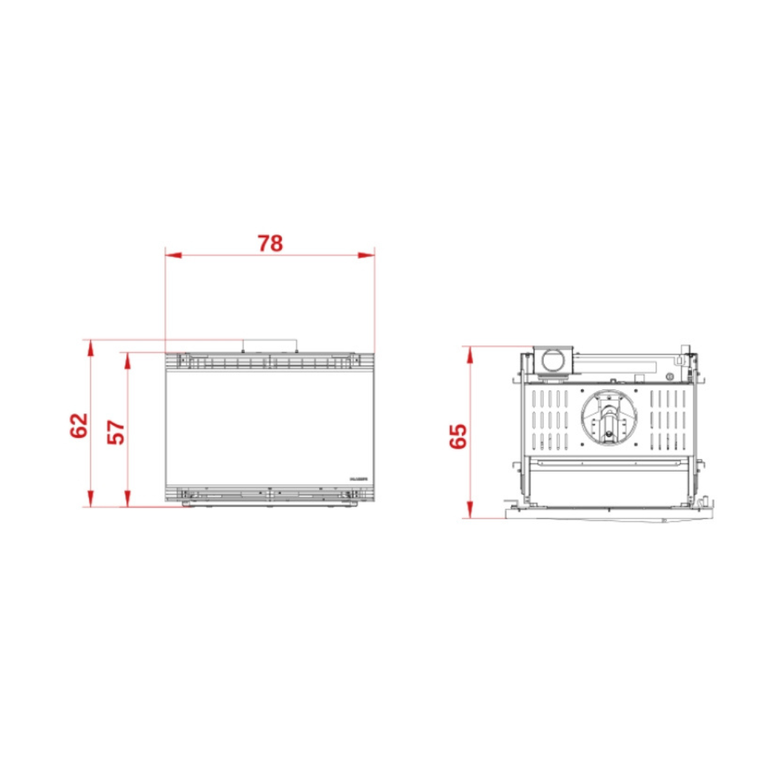 A78 insert fireplace technical diagram with dimensions and clearances