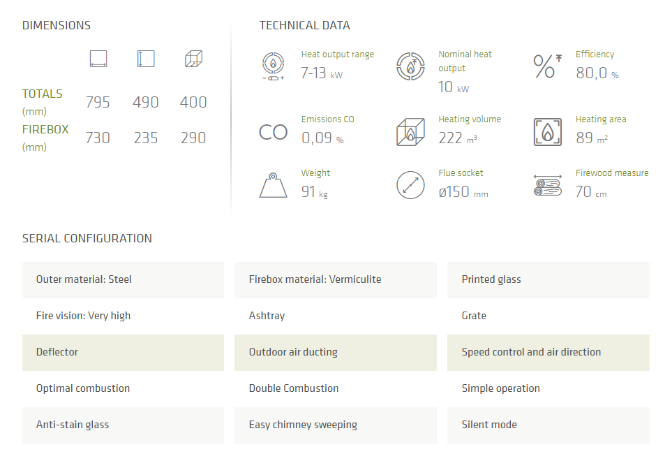 Lacunza Adour 800 two sided insert, specification diagram and measurements.
