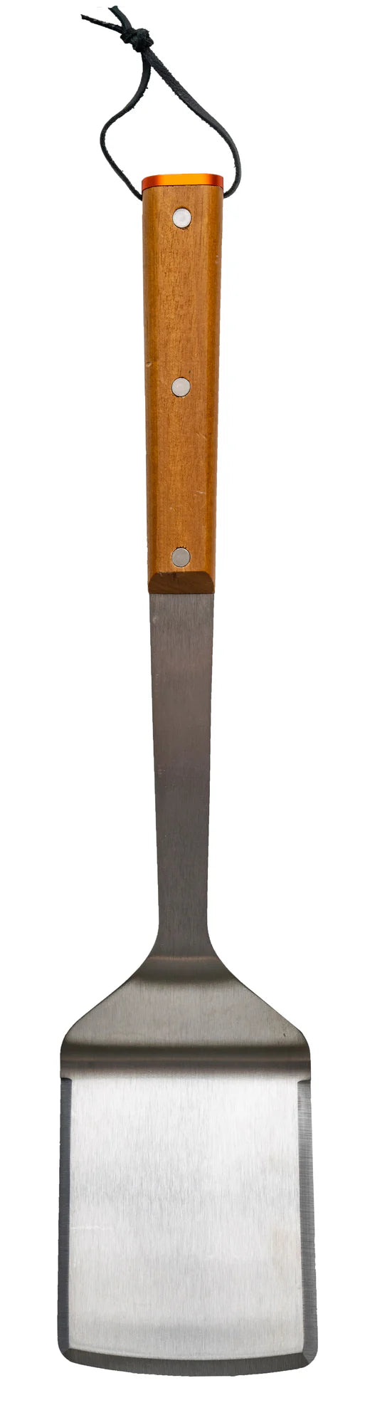 Metal spatula with wooden handle on a white background