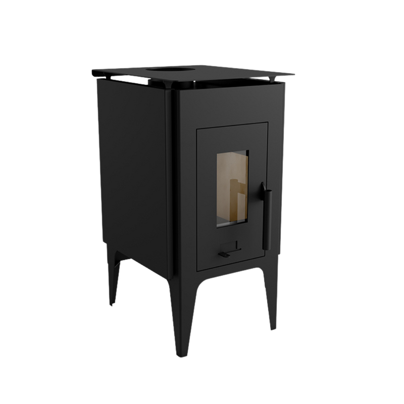 A black freestanding electric fireplace with a visible front-mounted control panel and a visible opening for logs.