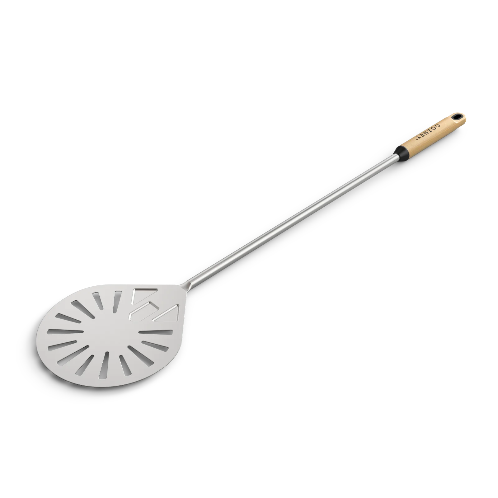 Metal spatula with wooden handle on a white background