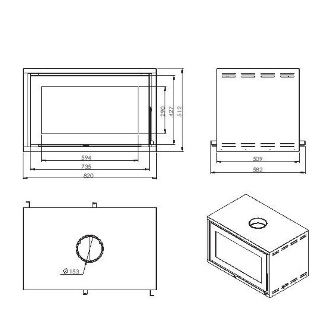 Diagram of Canature Taurus P3 double-sided fireplace insert
