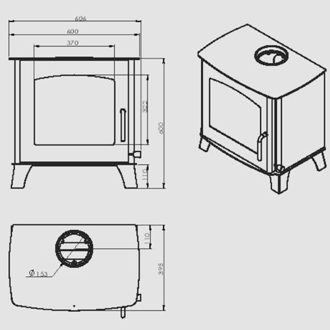 Canature Deco Plus CWF4 fireplace technical diagram and dimensions