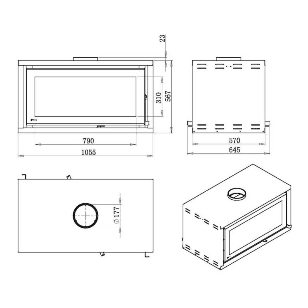 Canature P11 double-sided closed combustion fireplace on stand - diagram