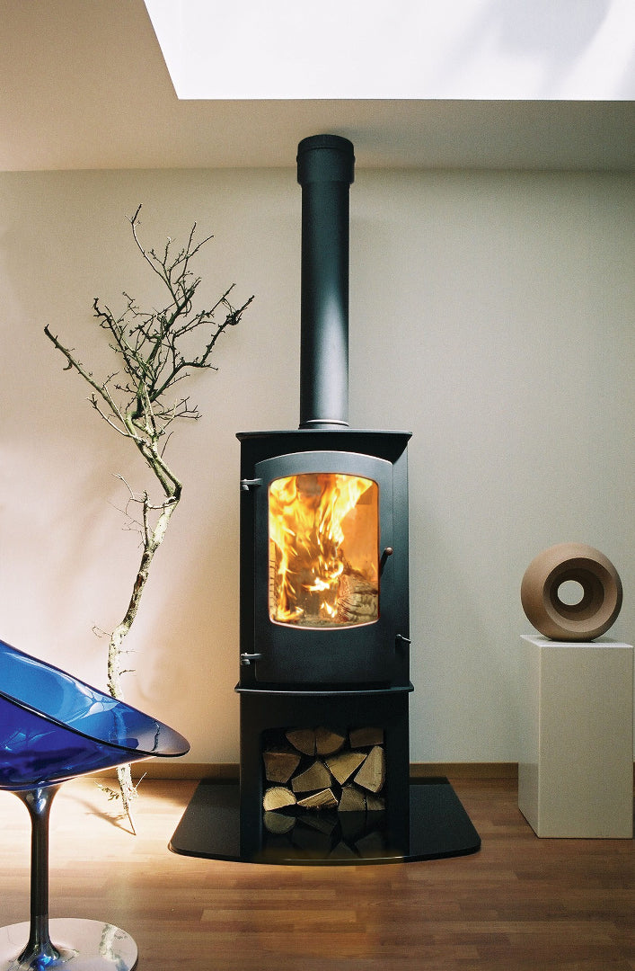 Charnwood Cove 3 wood stove in blue finish lifestyle view