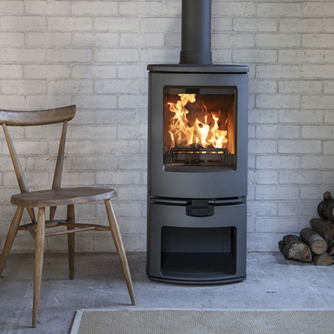 Charnwood Arc 5 stove on stand in lifestyle interior