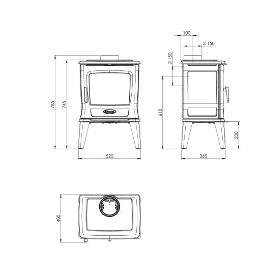 Dovre TAI35 wood burning stove side door model  specifications