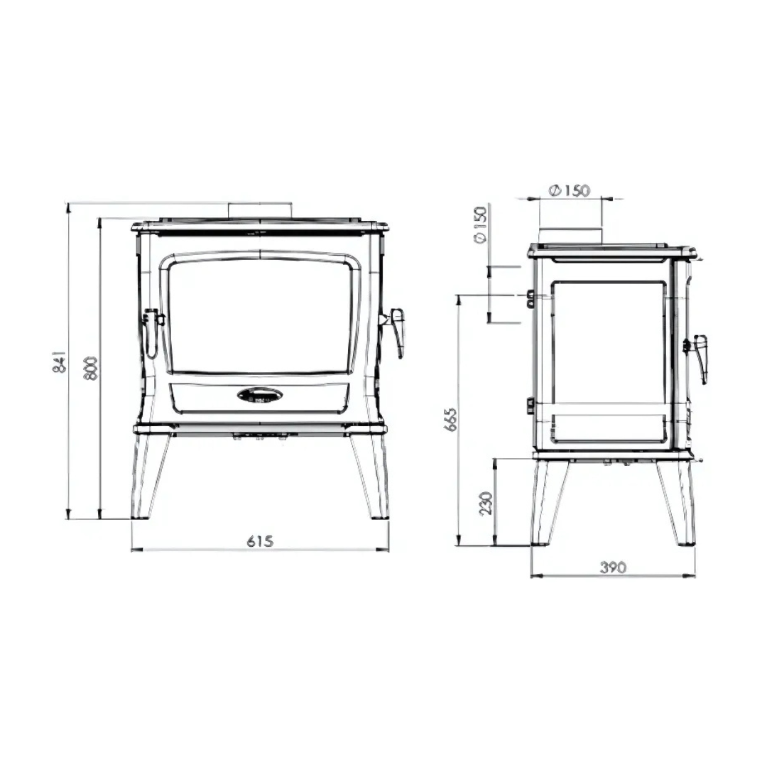 Dovre TAI45 wood burning fireplace with side door, robust cast iron heater for reliable warmth.