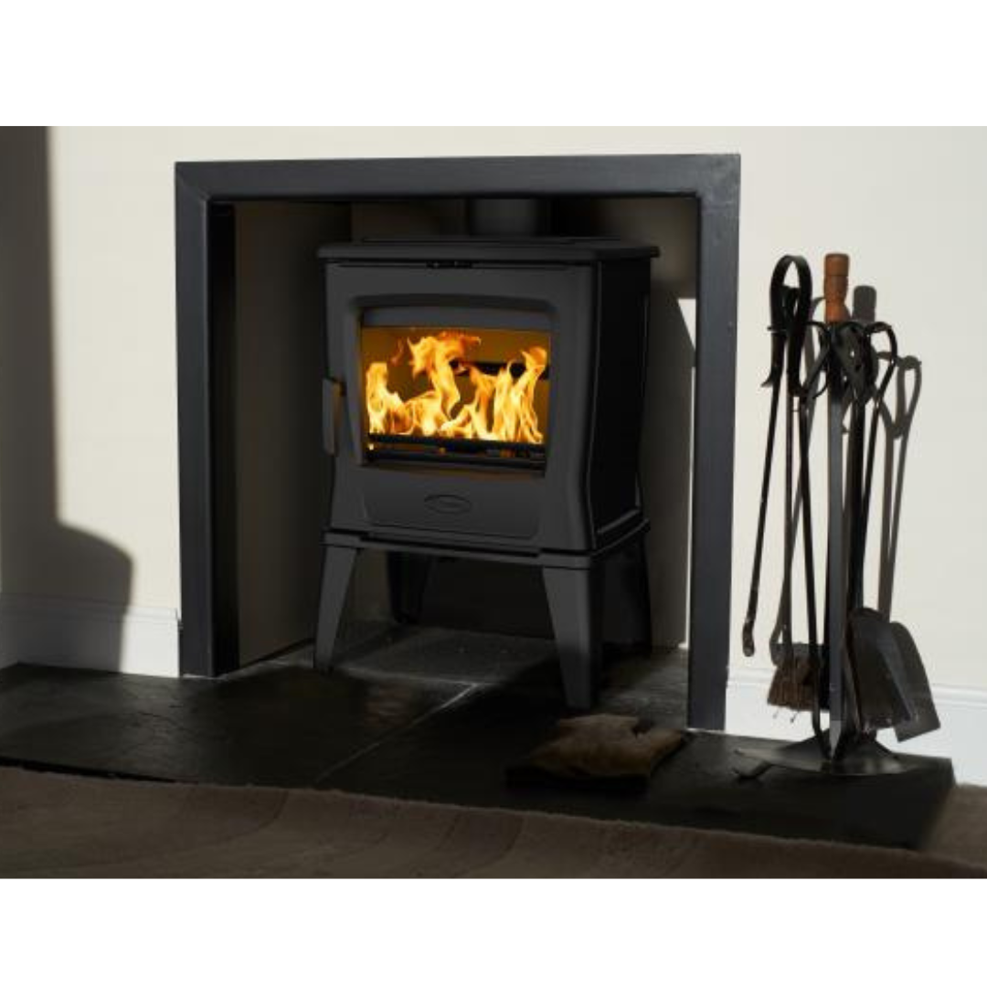 Dovre TAI45 wood burning stove with side door, cast iron build, efficient heat.