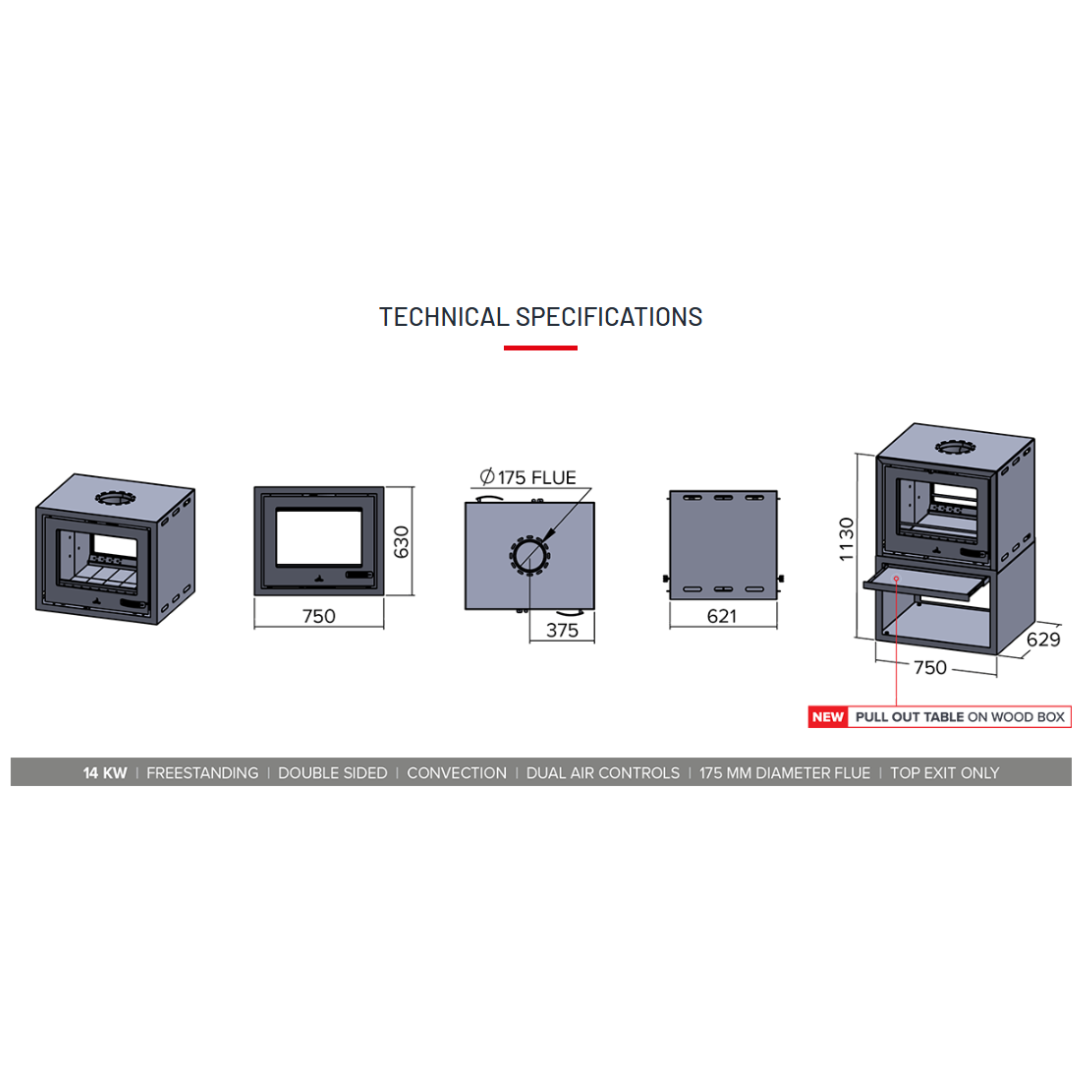 Double sided convection fireplace airflow and heat path diagram