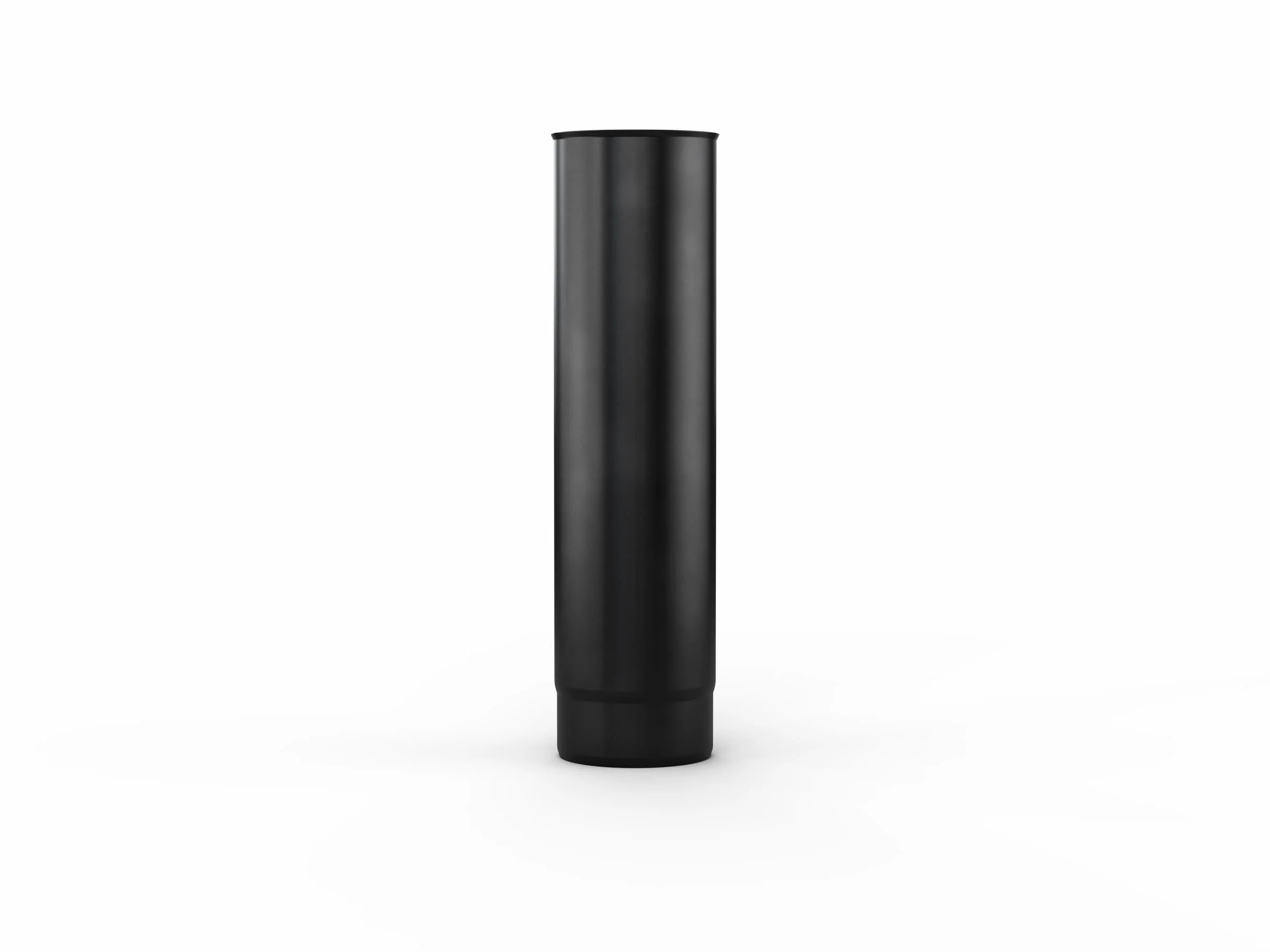 Black cylindrical object on a white background