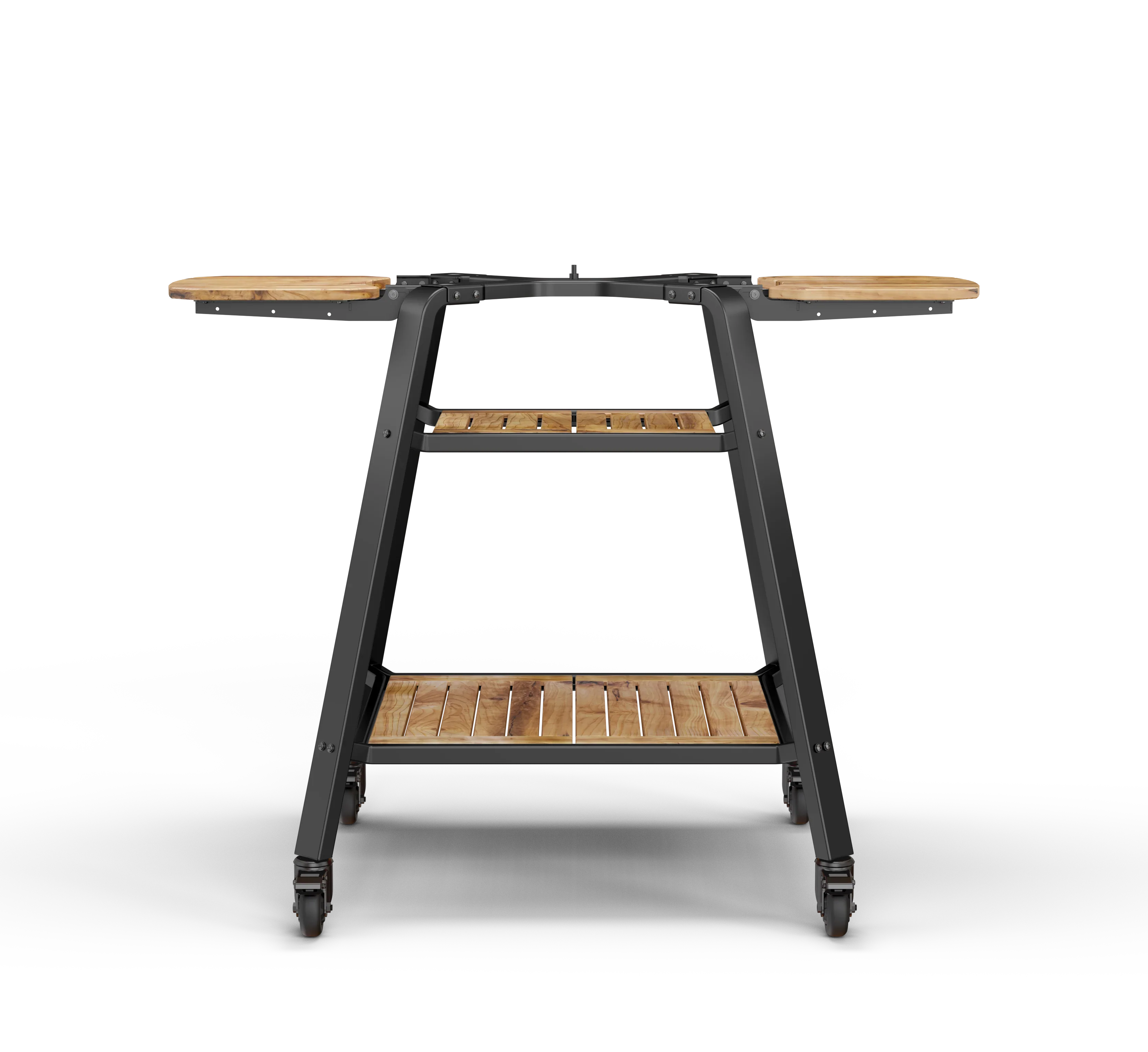 Wooden table with metal frame on a white background