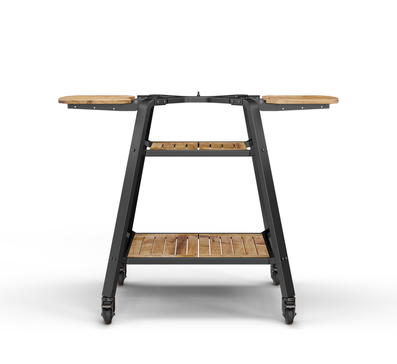 Wooden table with metal frame on a white background