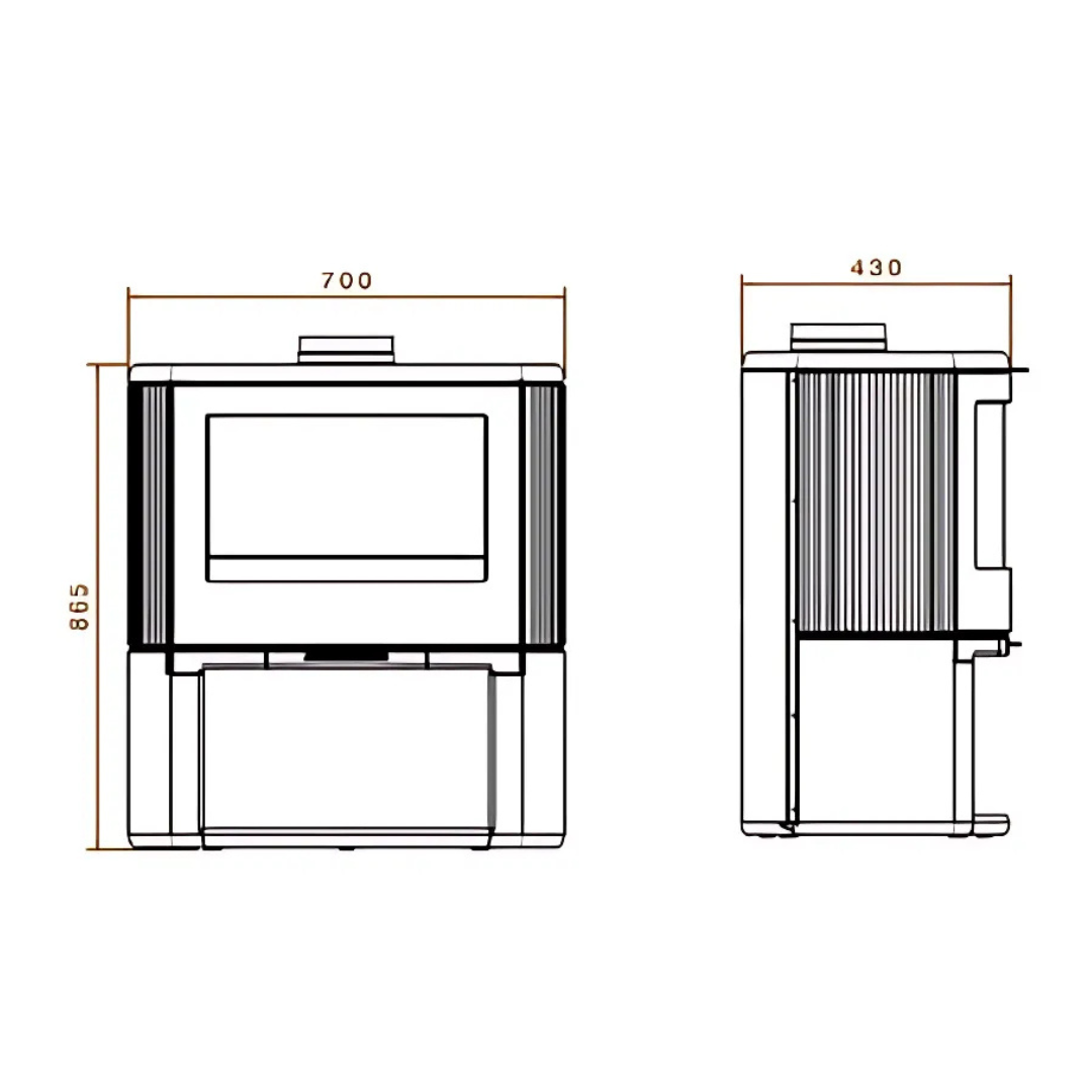 Curved Dovre Bow fireplace mounted on wooden pedestal