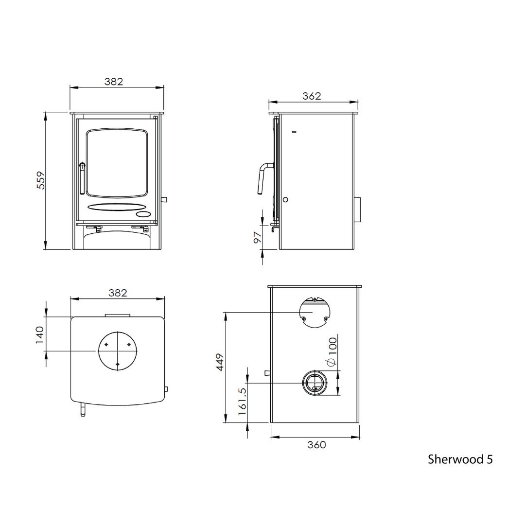 Henley Sherwood 5 wood fireplace technical drawing view