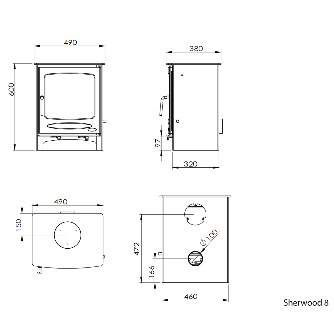 Sherwood 8 fireplace drawing with detailed design lines