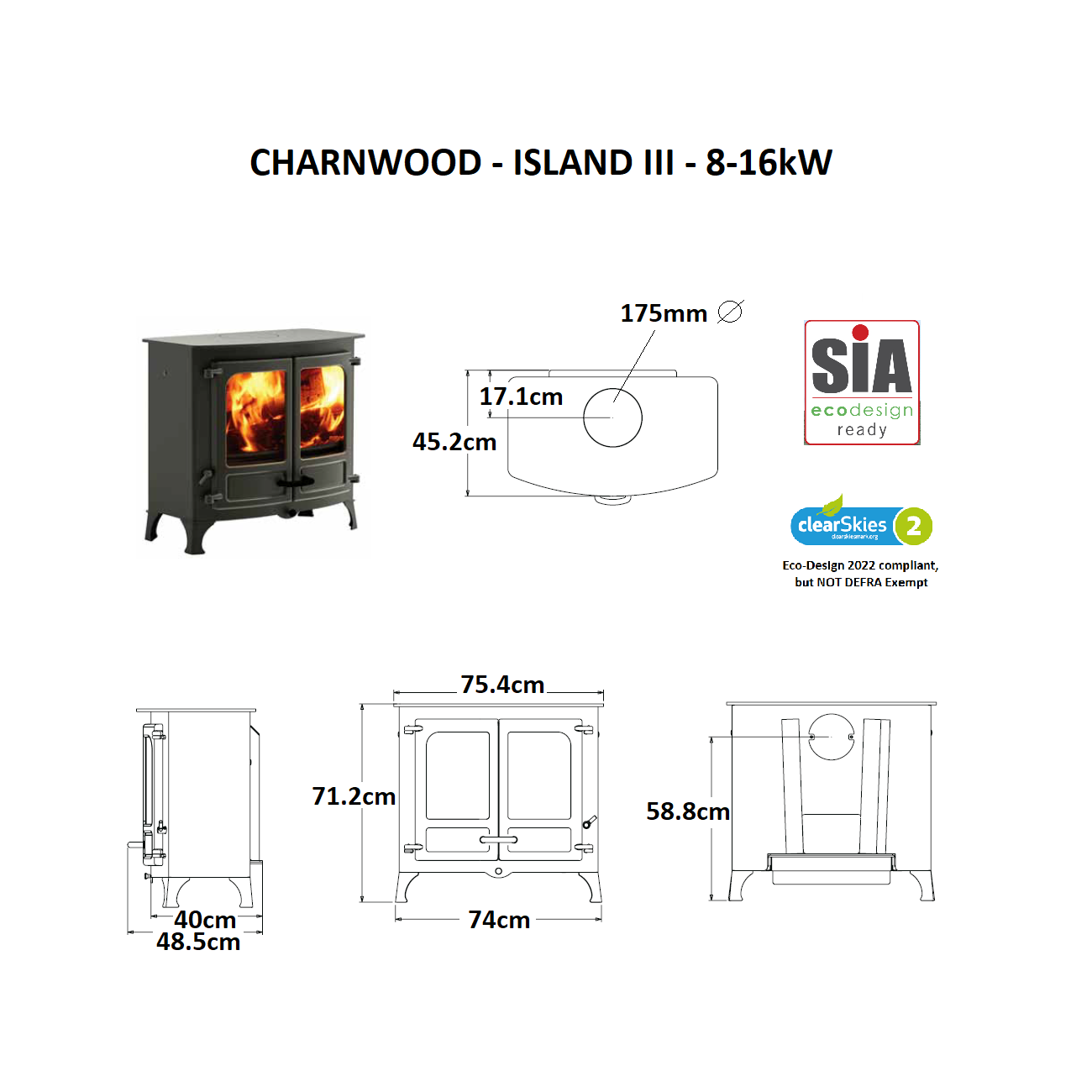 THE CHARNWOOD ISLAND 3 ‘Blu’ FIREPLACE
