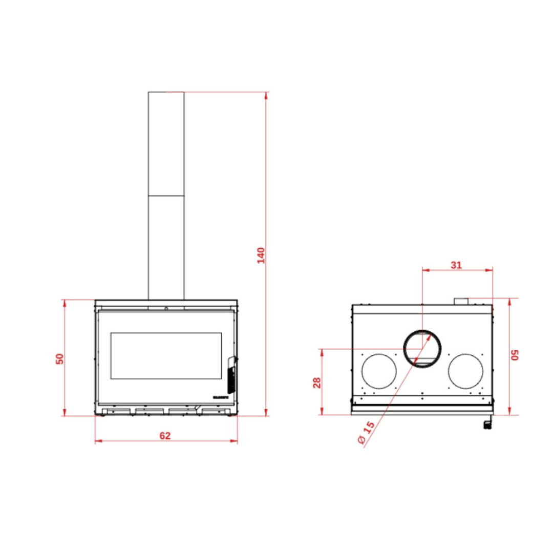 technical diagram of Ecopalex GTM70 fireplace