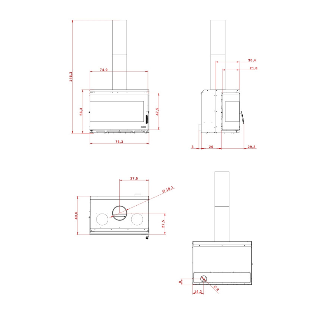 GTM80L diagram technical specifications for fireplace