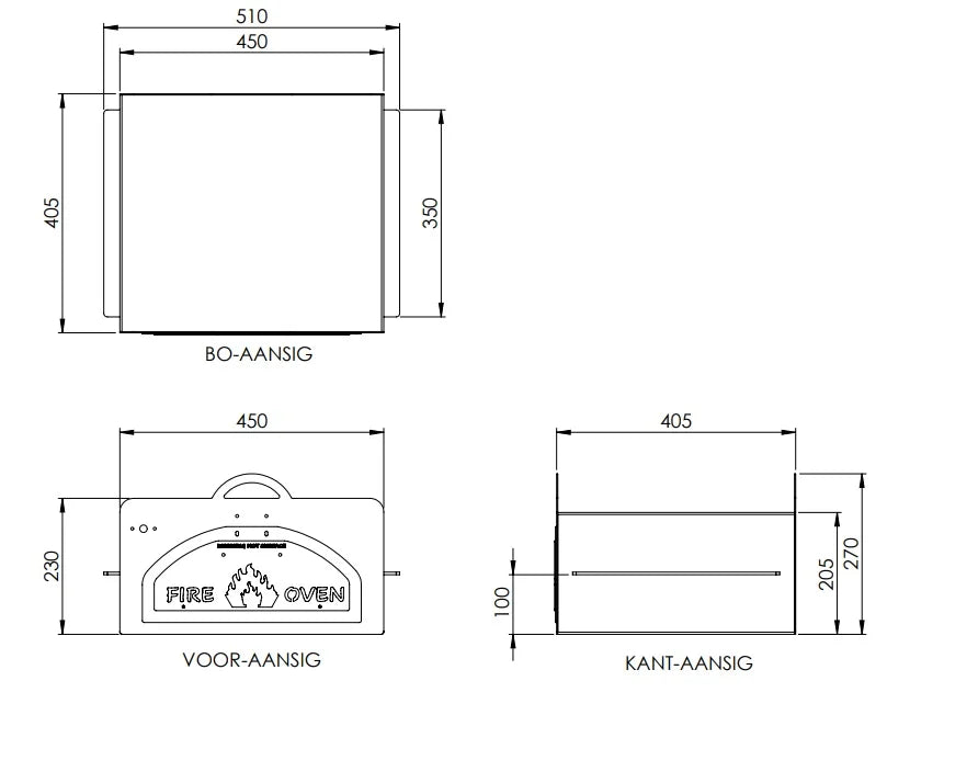 Homefires pizza oven dimension diagram