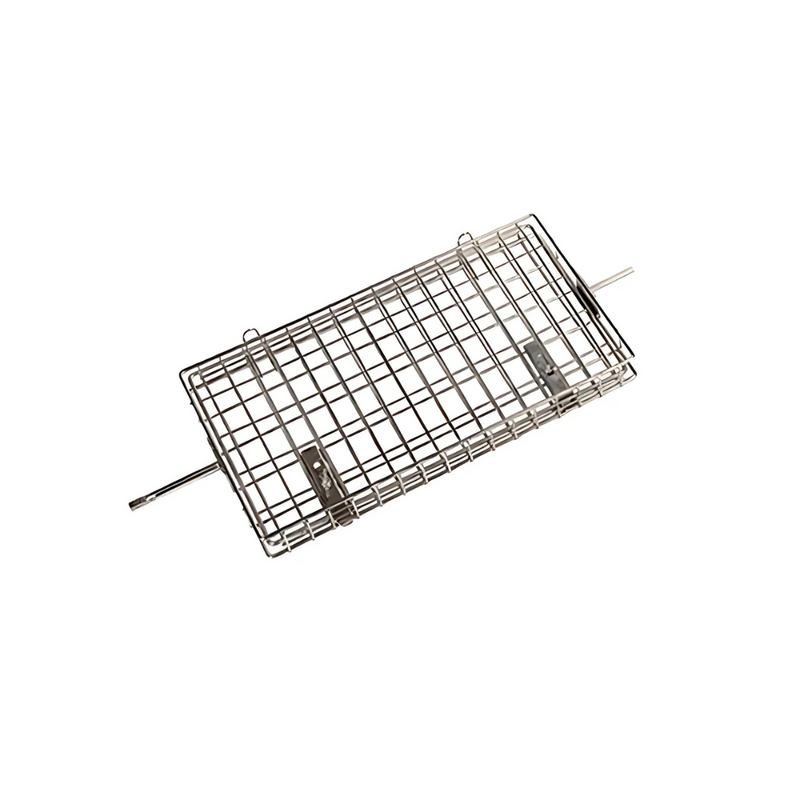 A stainless steel roasting basket for home fires.
