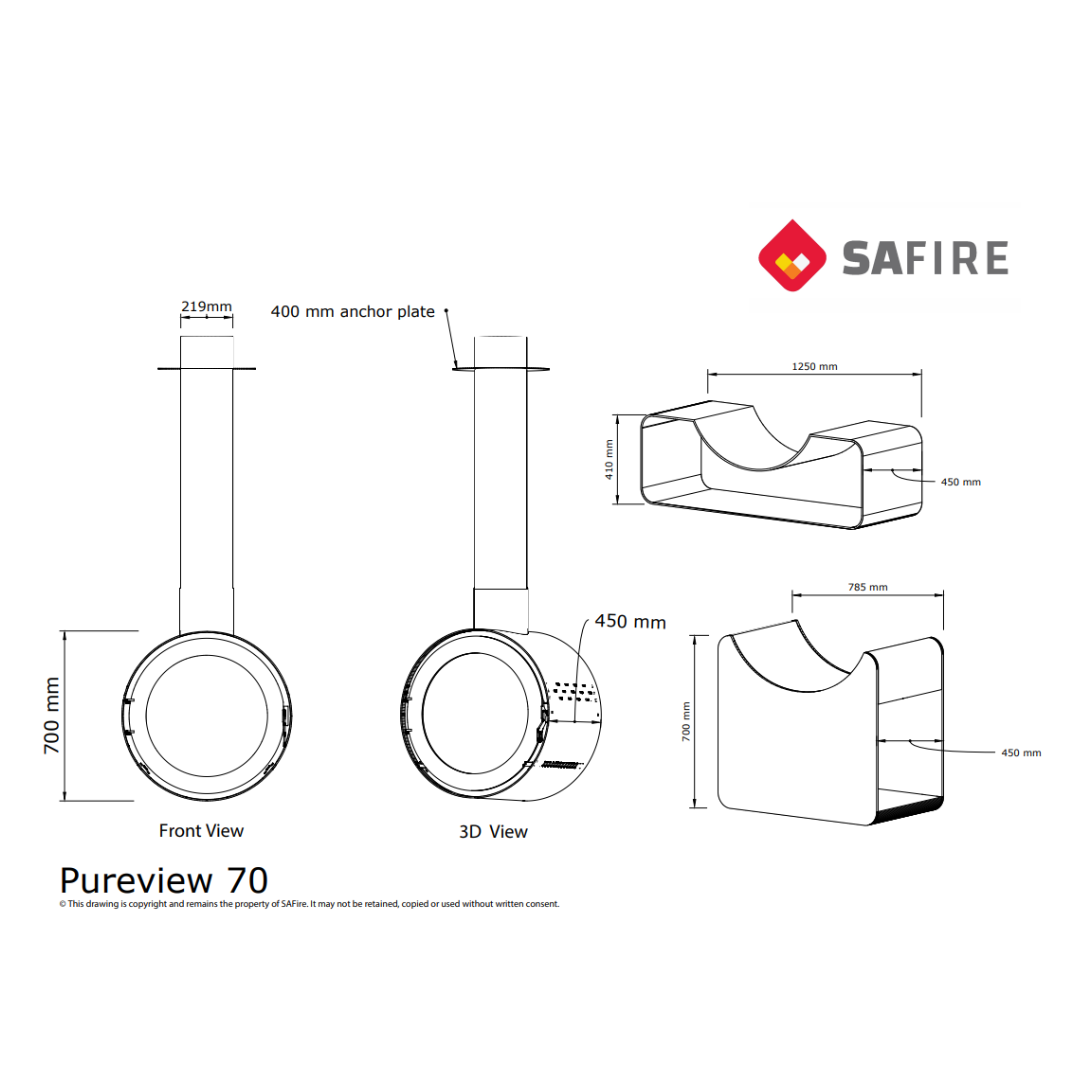SAfire HEETA PUREVIEW 70 WOOD FIREPLACE | DOUBLE SIDED | LOG BASE