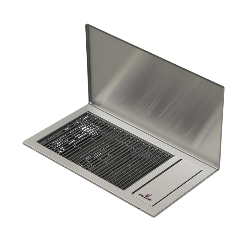 An image of a CHAD-O-CHEF 3 burner hob grill, which is a built-in gas braai with a stainless steel finish.