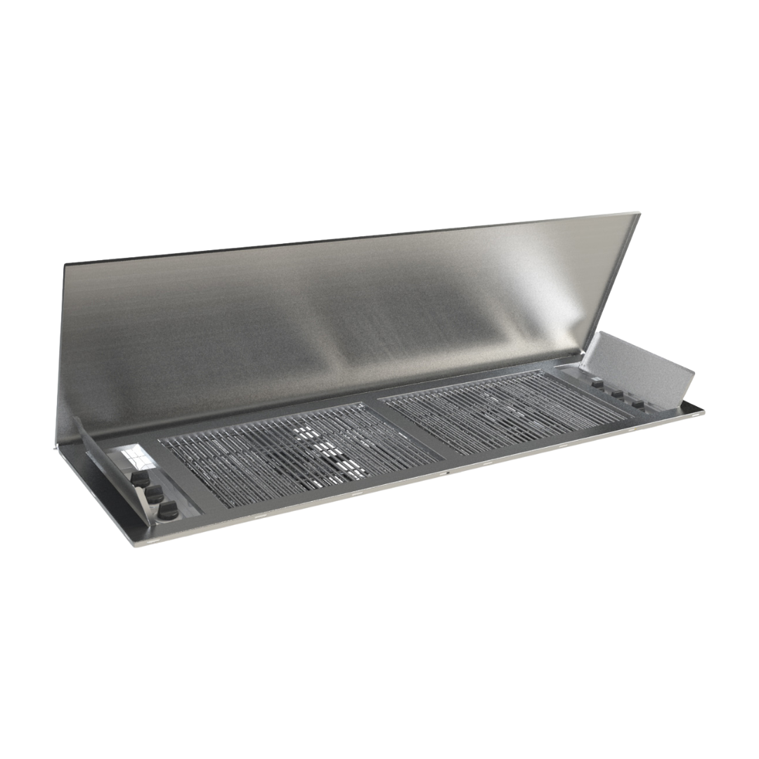 A silver-colored CHAD-O-CHEF 6 burner hob grill with a lid, displayed against a plain background.