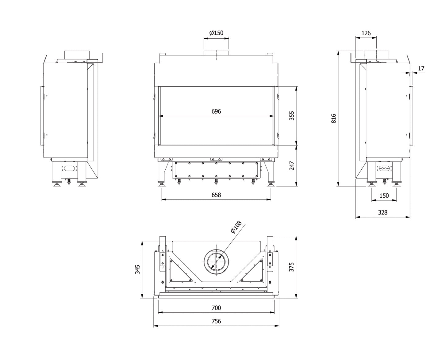 Technical drawing of a rectangular metal component with dimensions