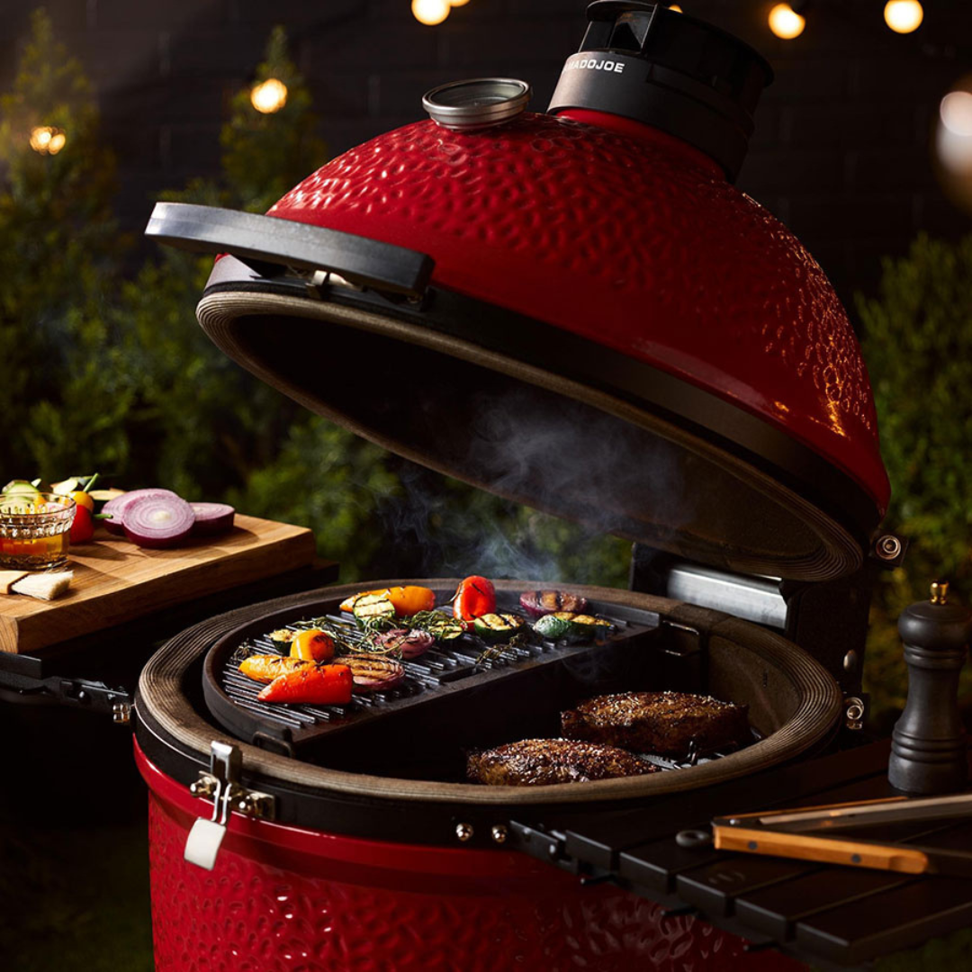 Kamado Joe 23 ceramic grill lifestyle, versatile outdoor cooking