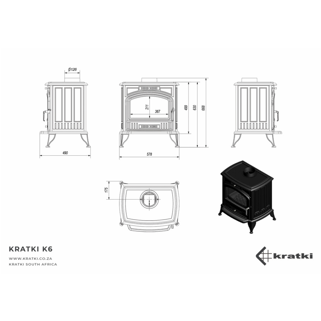 Detailed Kratki K6 installation and measurement drawing