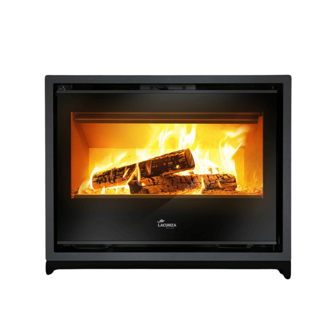 Lacunza Silver 700 built in wood fireplace, modern frameless look