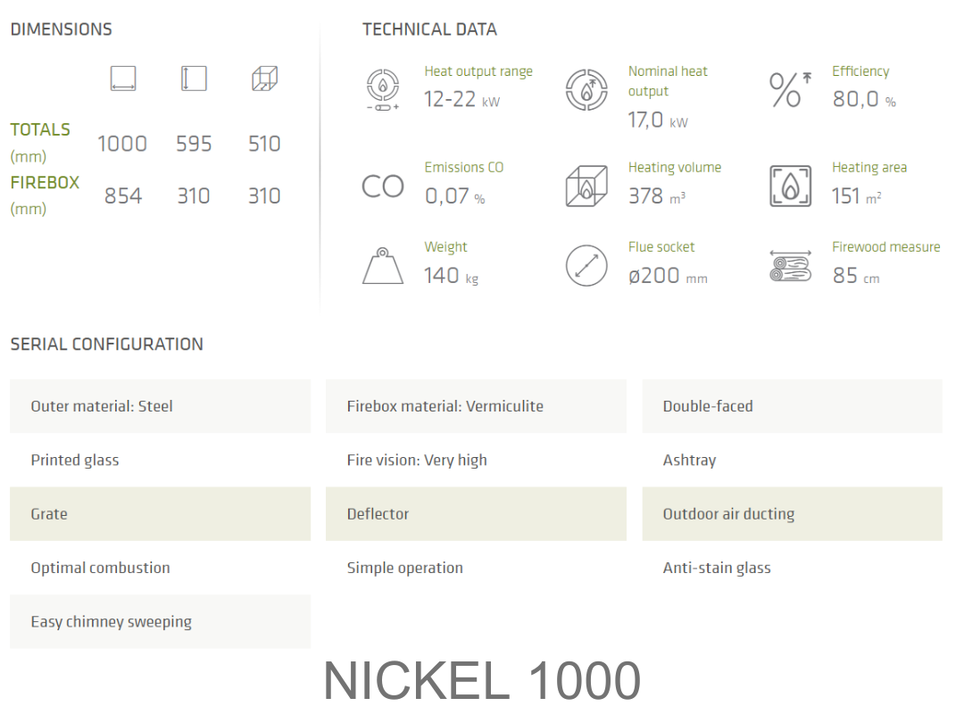 Infiniti Nickel 1000 built in gas fireplace specifications and dimensions