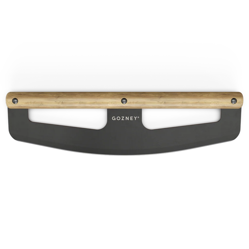 Gozney pizza peel with wooden handle on a white background