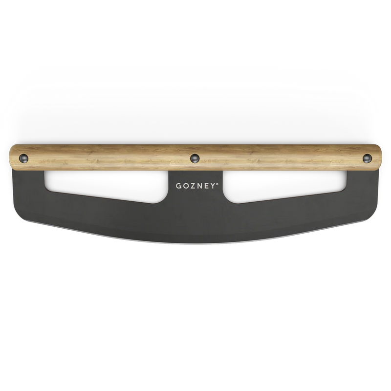 Gozney pizza peel with wooden handle on a white background