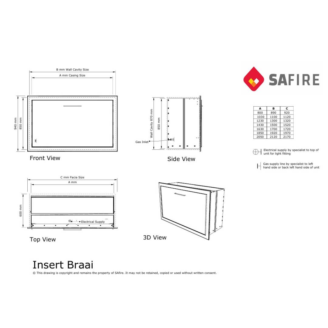 SAfire Pyro wood braai technical diagram with details